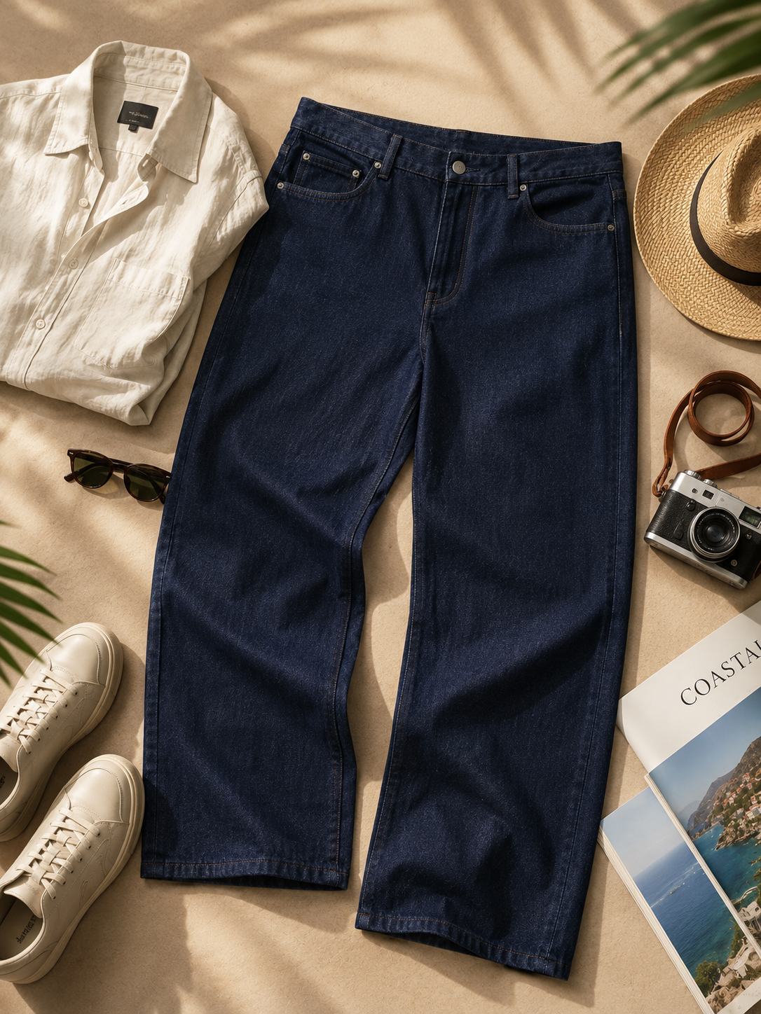 Men Dark Indigo Wide Leg Baggy Jeans