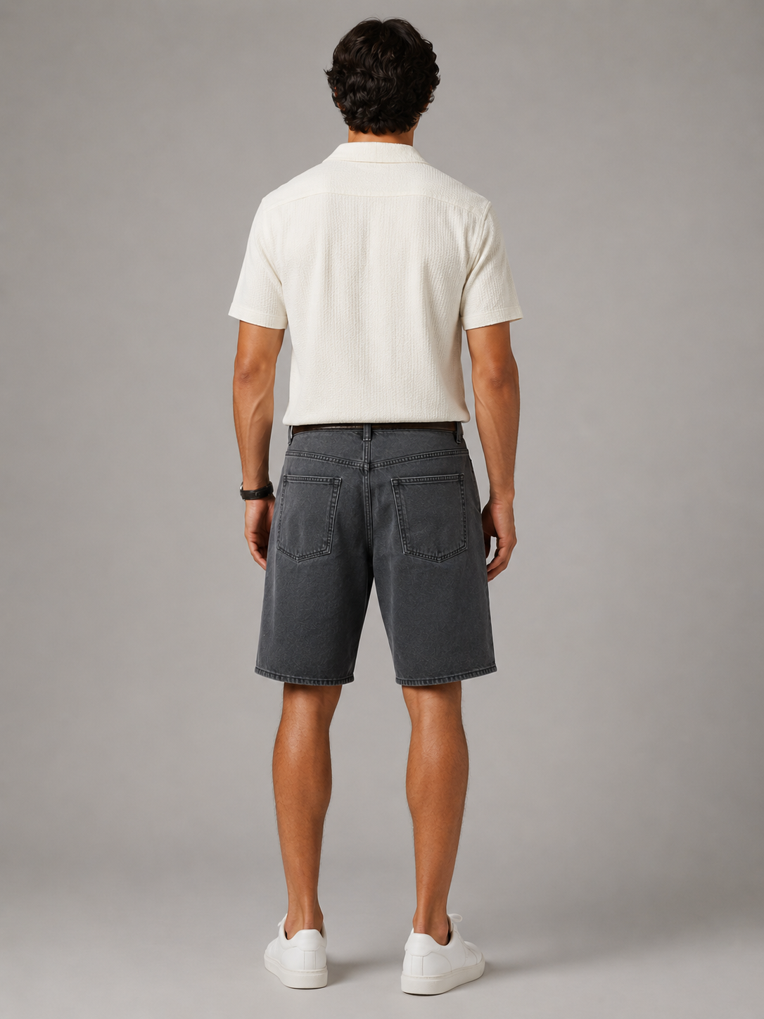 Men Black Washed Denim Shorts