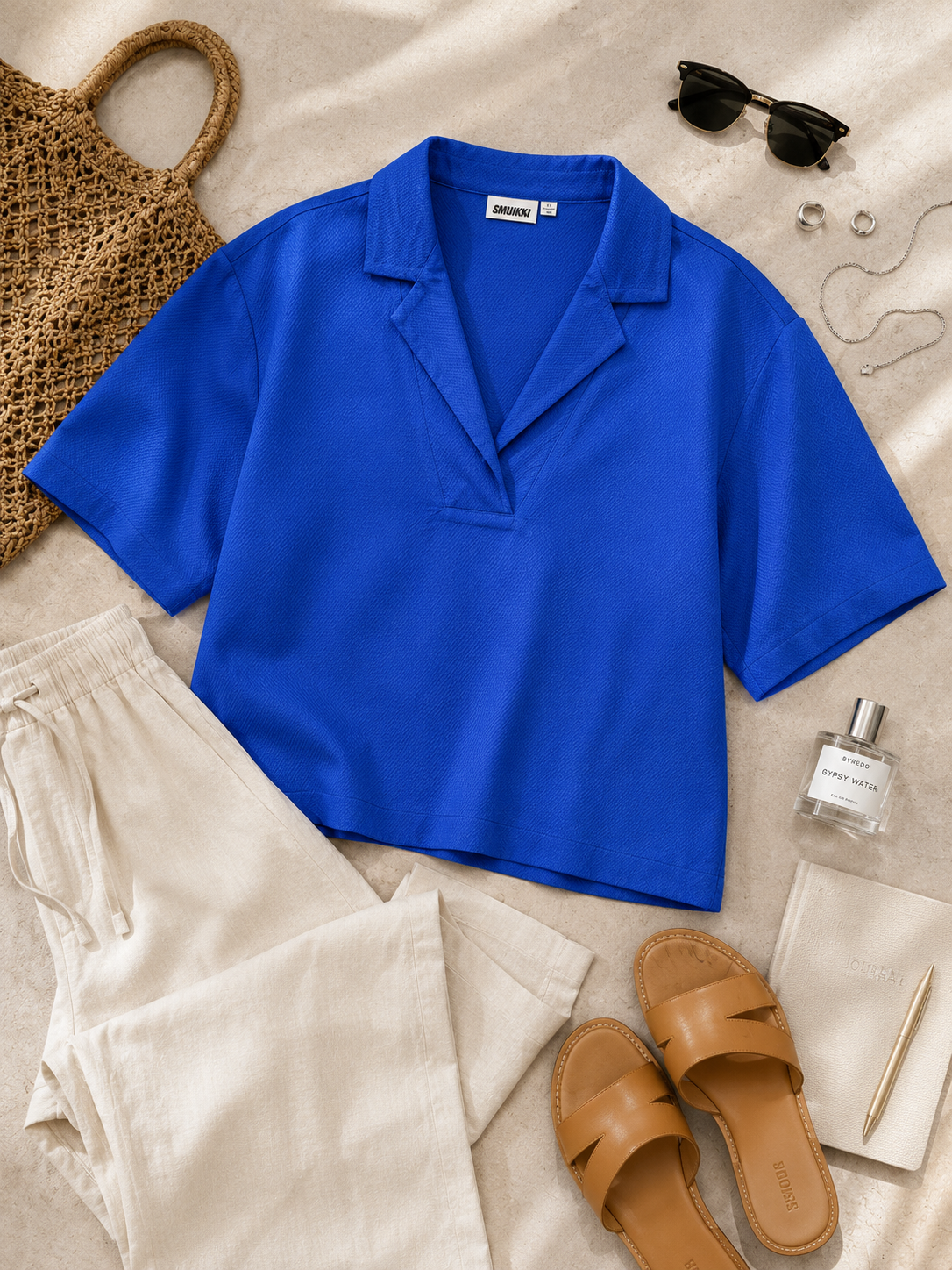 Women Blue Resort Collar Top