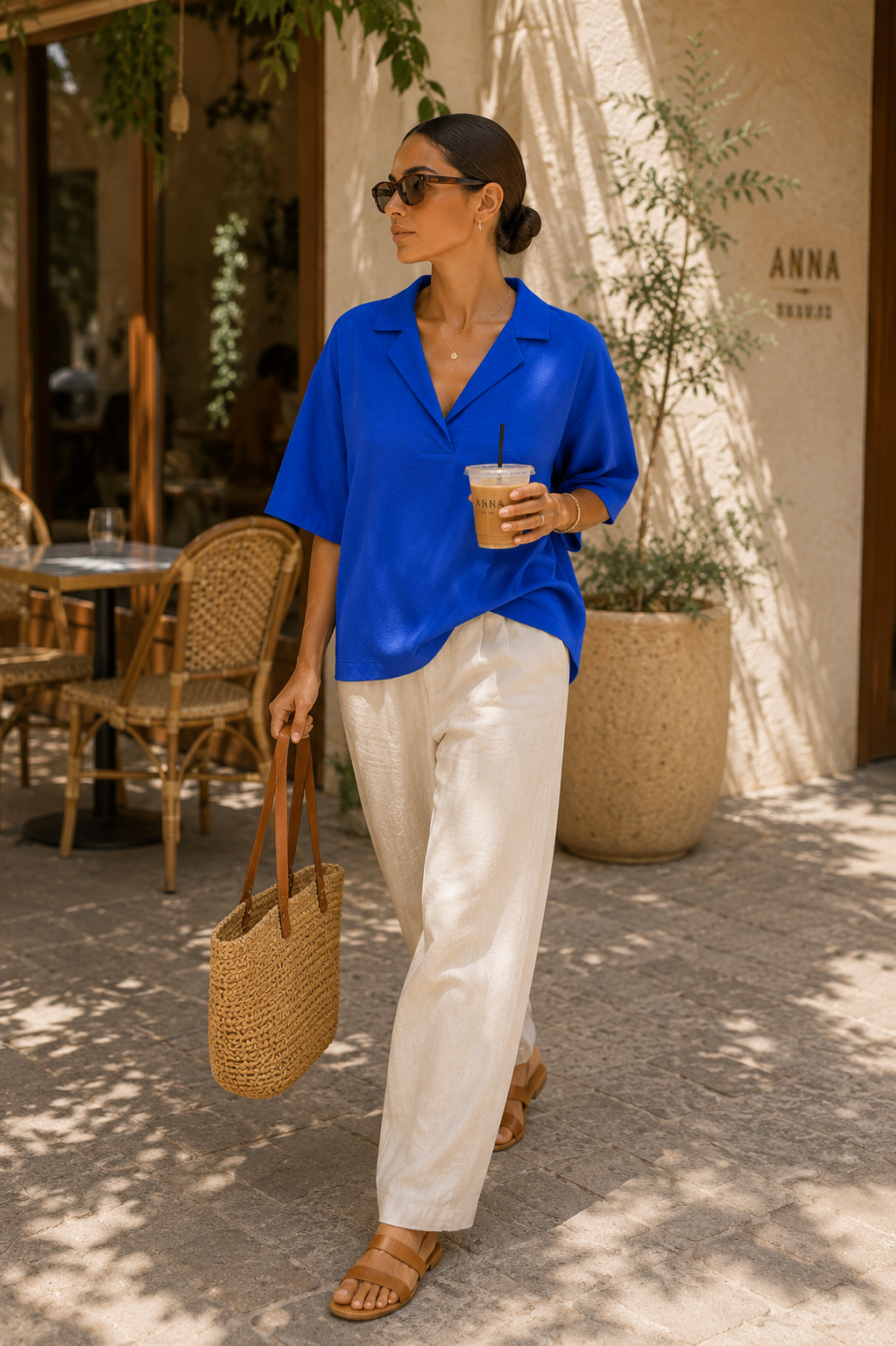 Women Blue Resort Collar Top