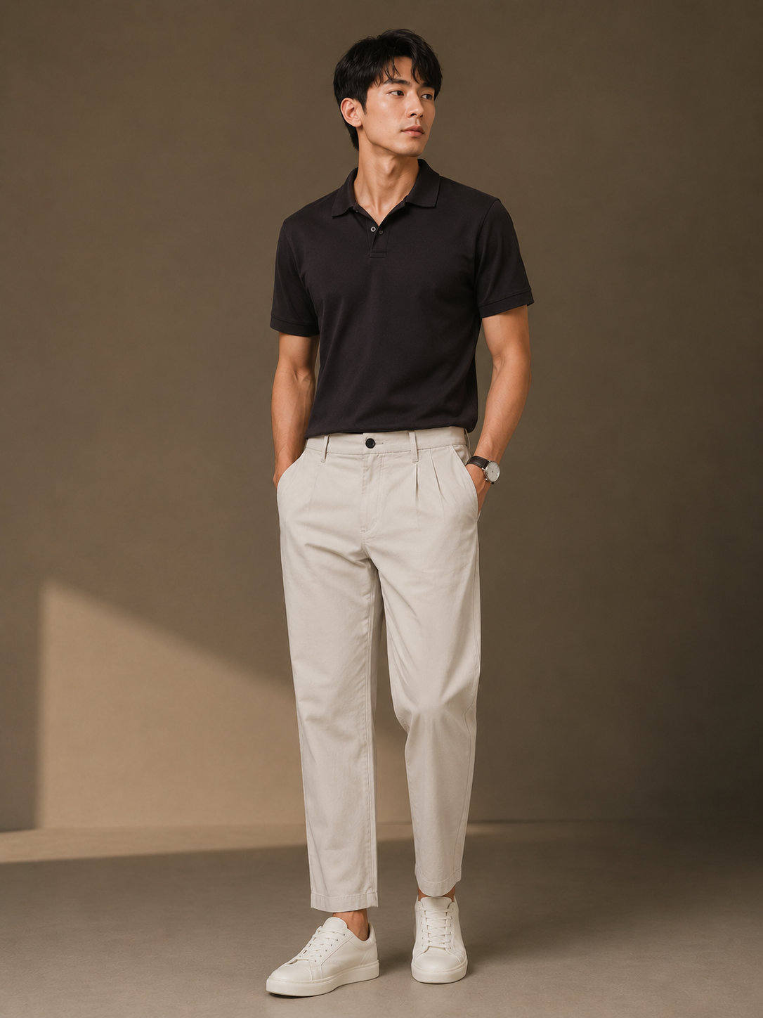 Men Cream Pleated Tailored Trousers