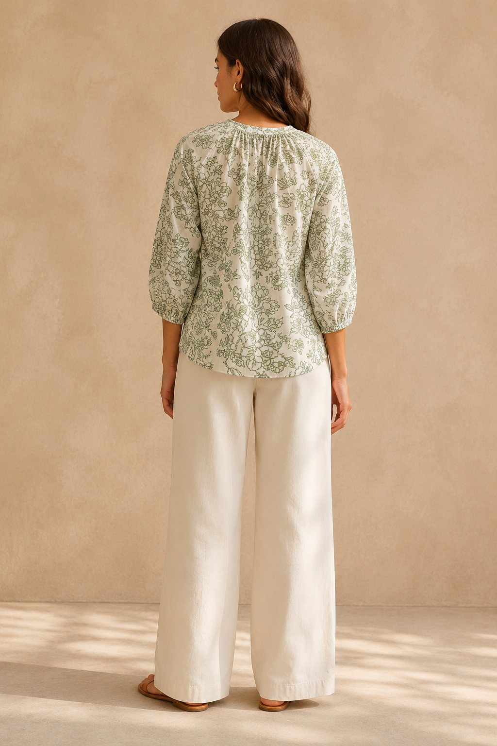 Women Floral Tie-Neck Top In Sage