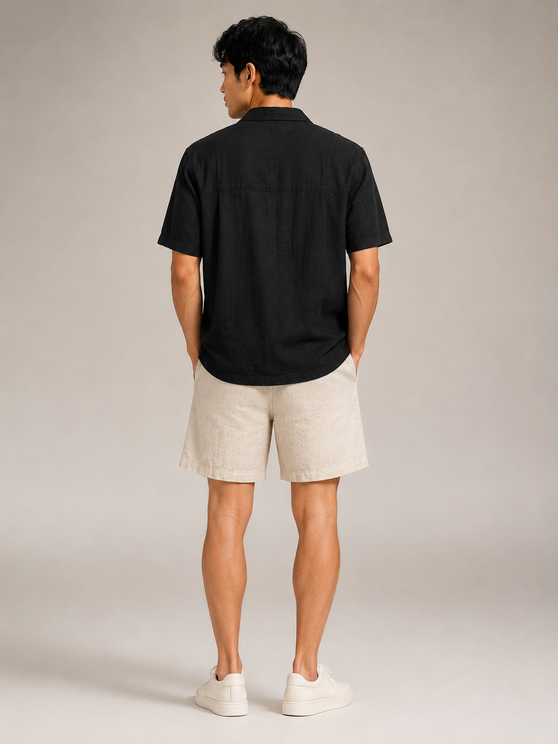 Men Black Resort-Fit Camp Collar Shirt