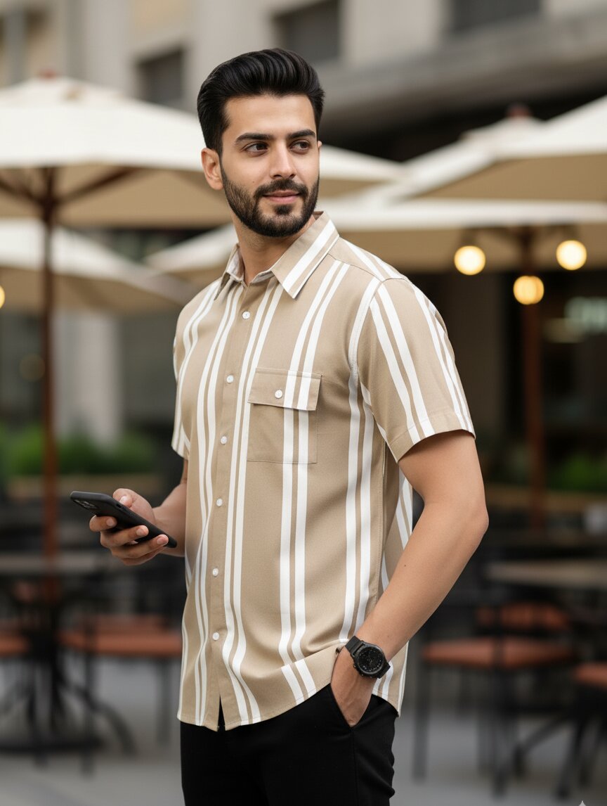 Men Beige Striped Shirt