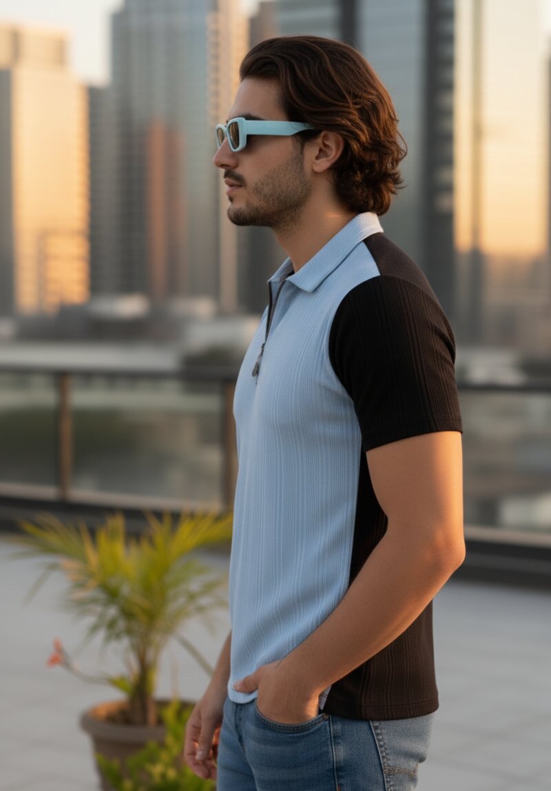 Men Blue Polo Neck T-Shirt