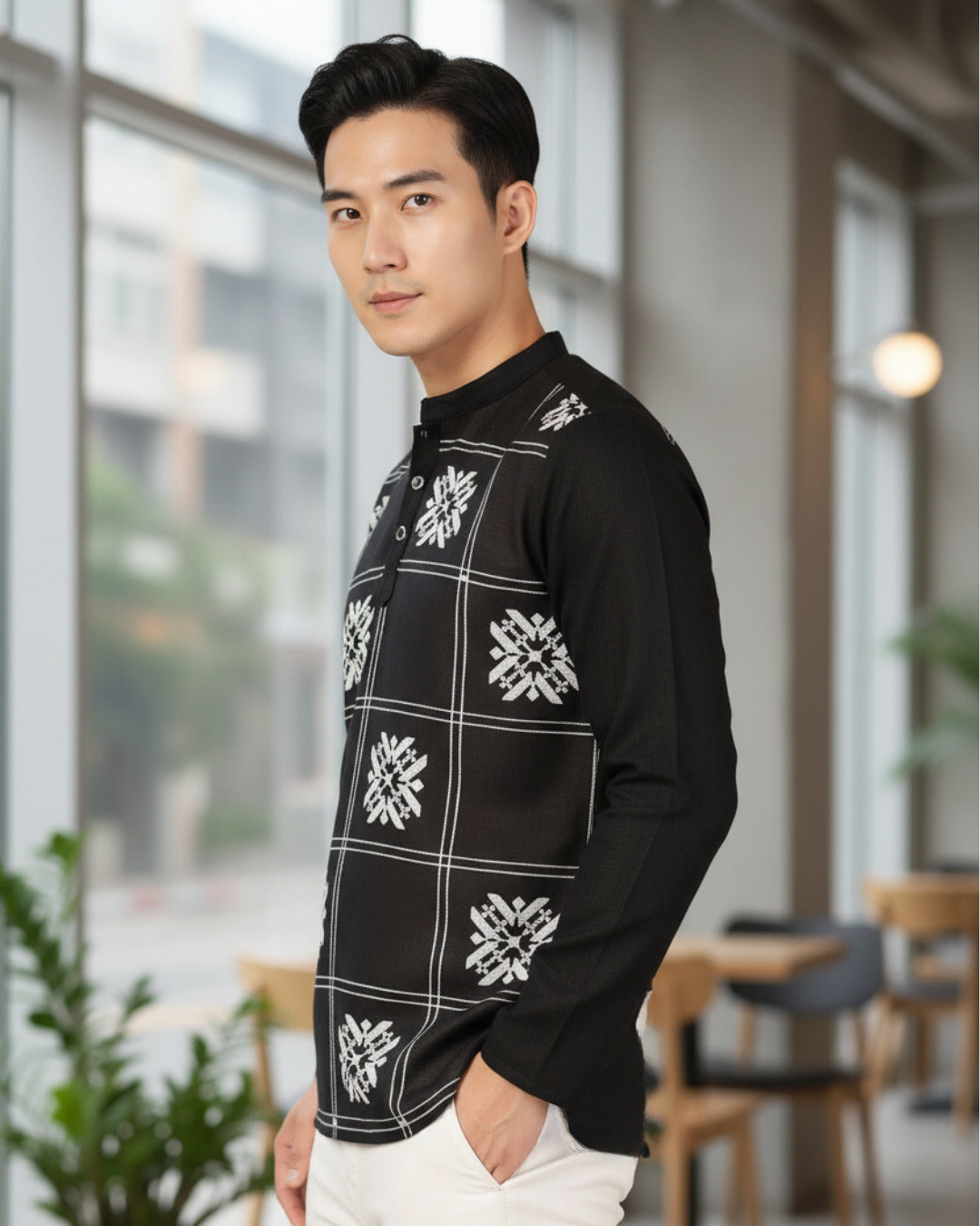 Men Black Embroidered Kurta