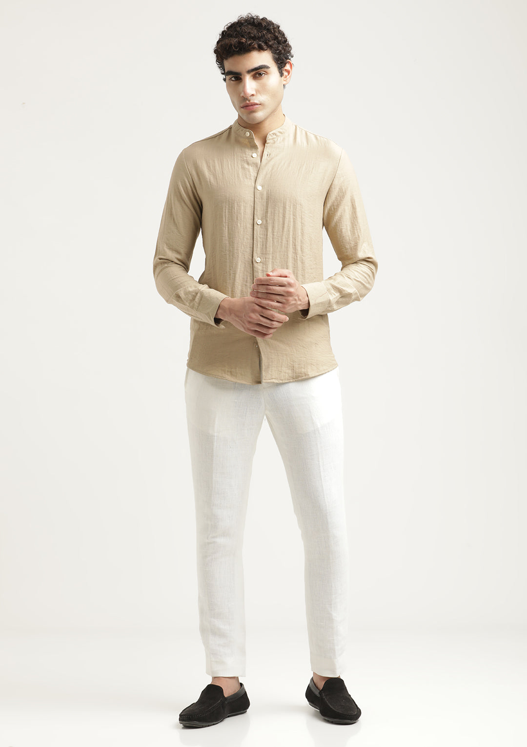 Men Mandarin Collar Nylon Shirt