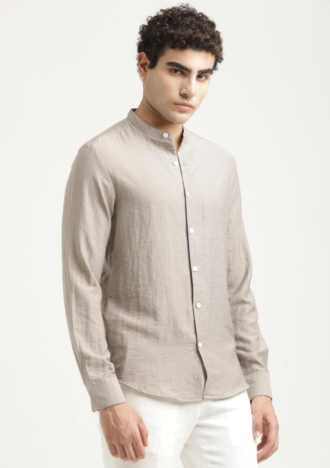 Men Mandarin Collar Nylon Shirt