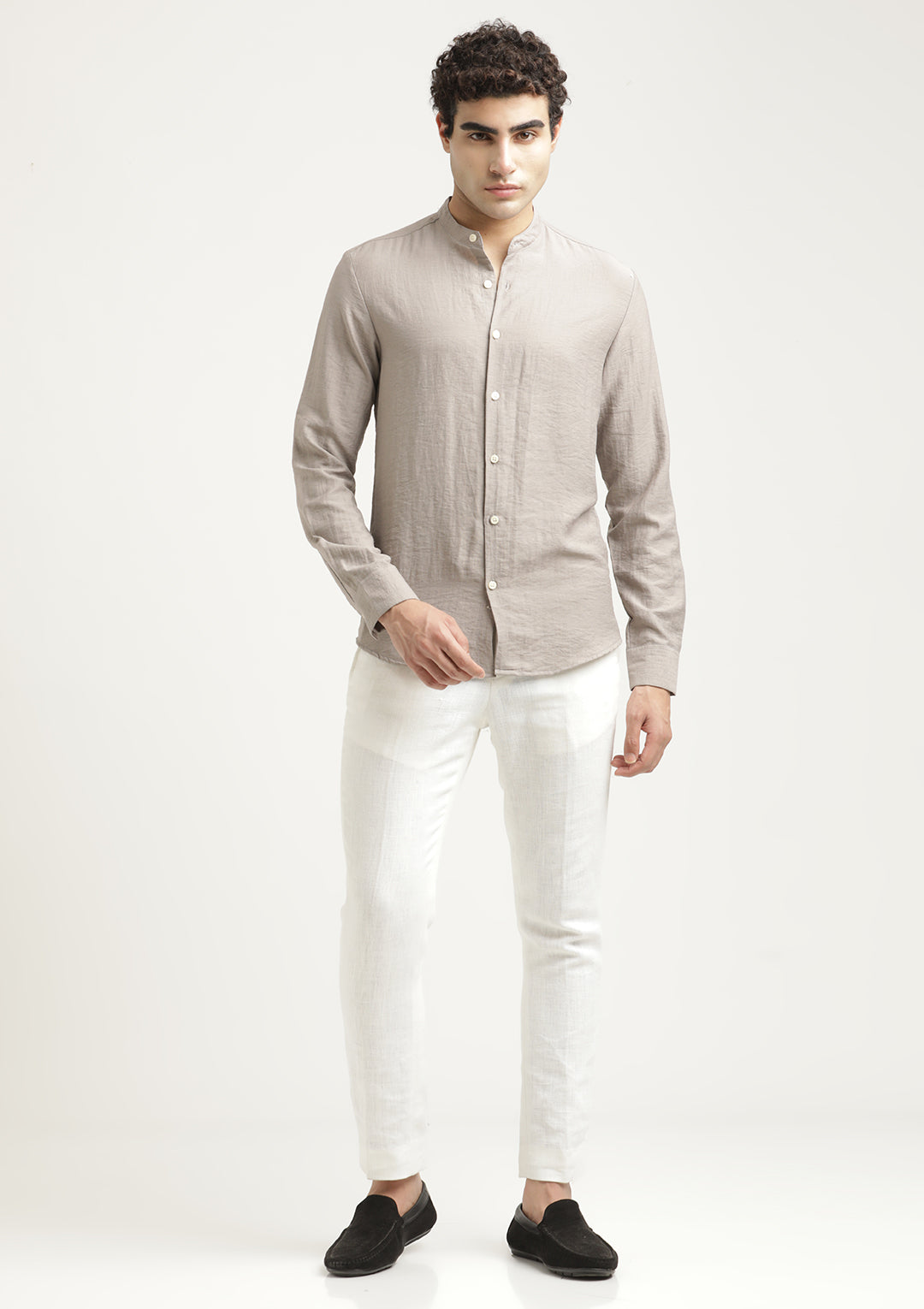 Men Mandarin Collar Nylon Shirt