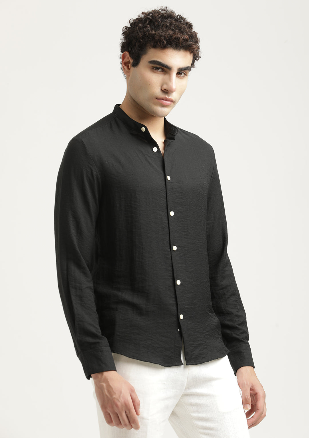 Men Mandarin Collar Nylon Shirt