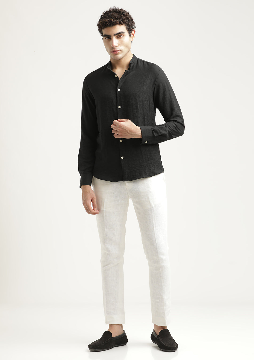 Men Mandarin Collar Nylon Shirt