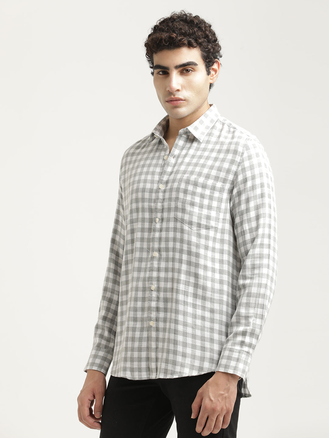 Men Checked Cotton-Linen Shirt