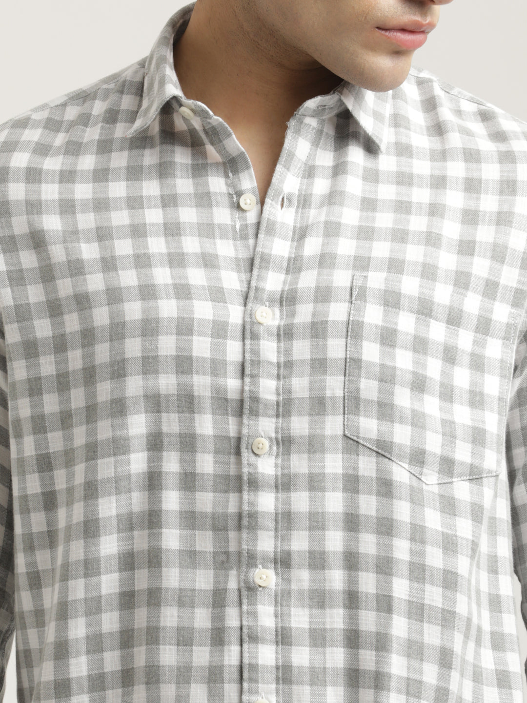Men Checked Cotton-Linen Shirt