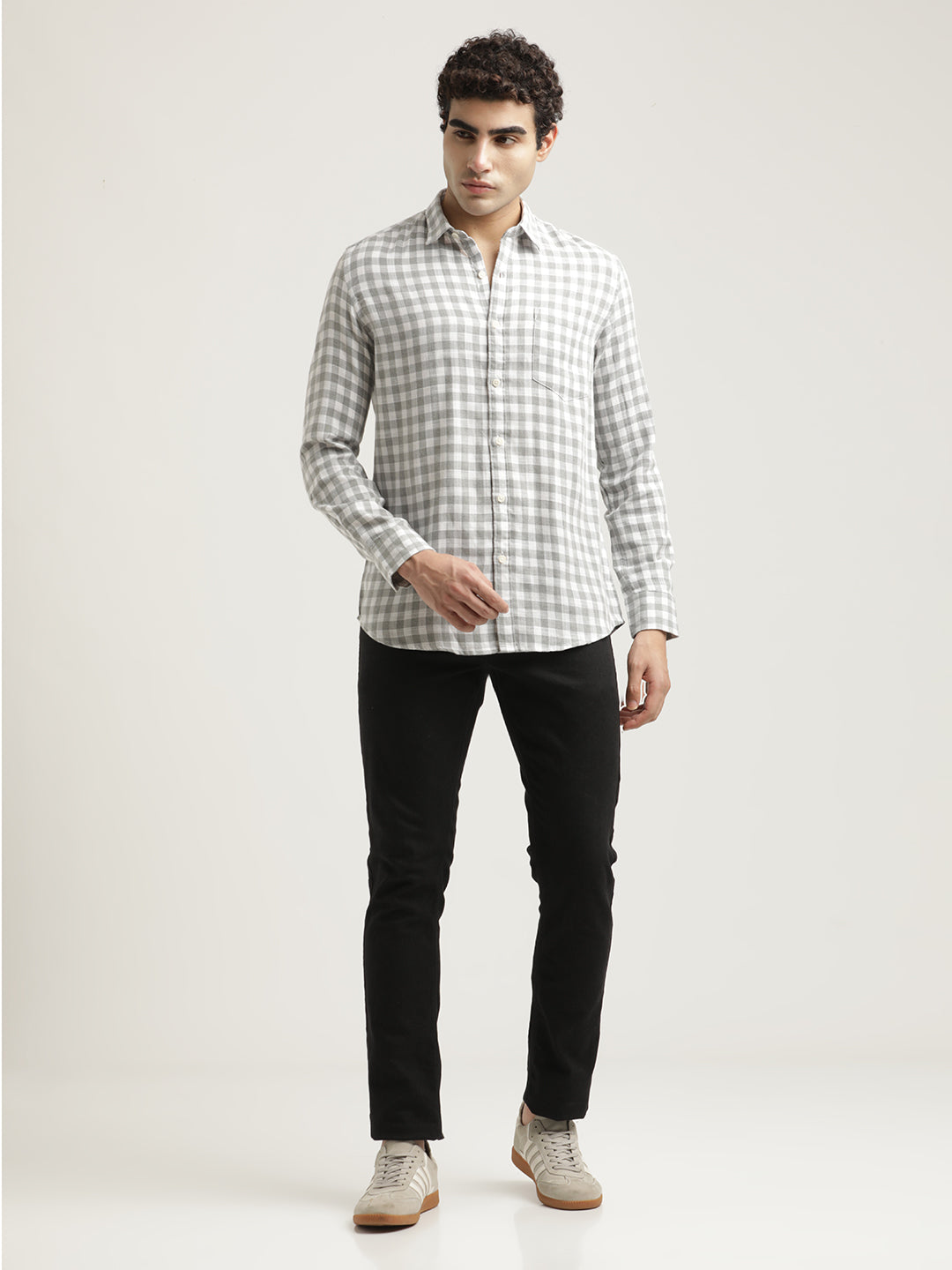 Men Checked Cotton-Linen Shirt