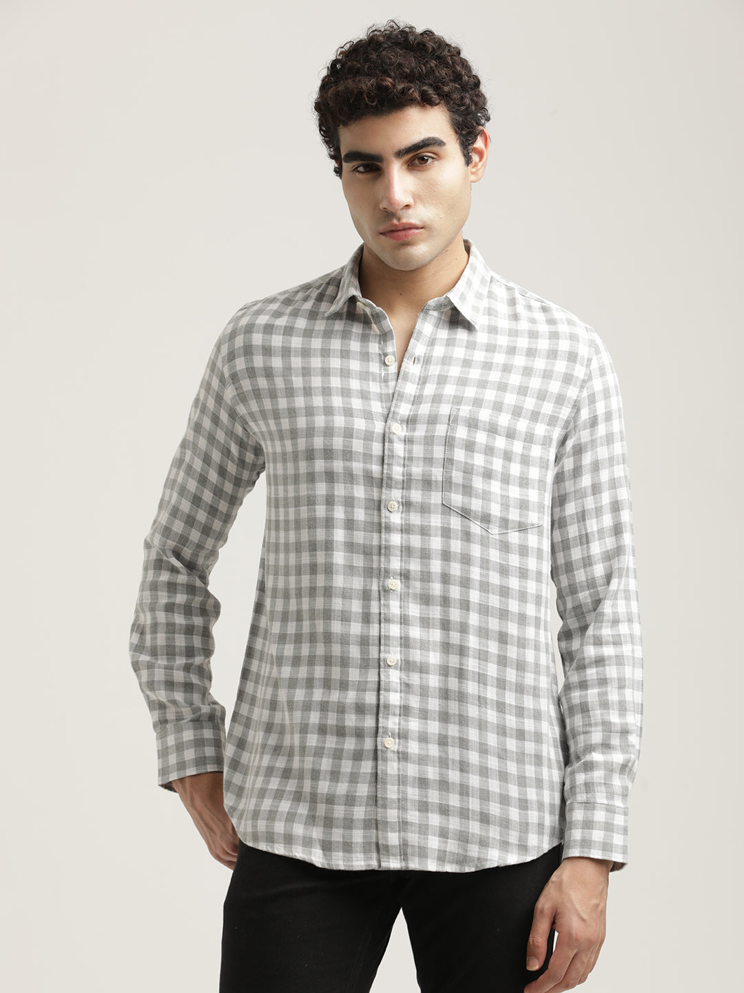 Men Checked Cotton-Linen Shirt