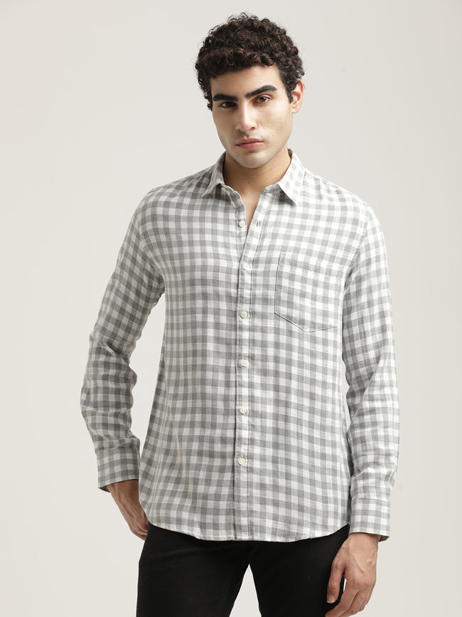 Men Checked Cotton-Linen Shirt