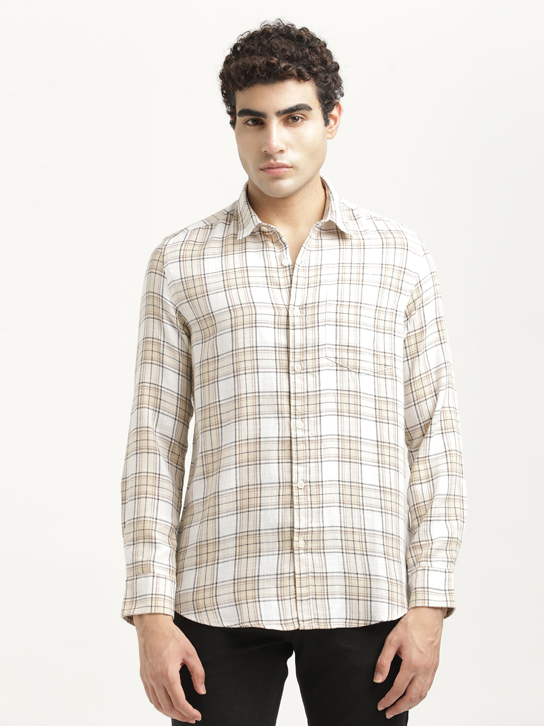 Men Checked Cotton-Linen Shirt