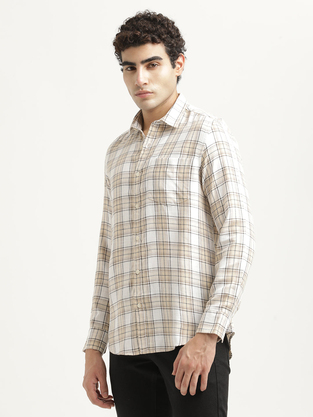 Men Checked Cotton-Linen Shirt