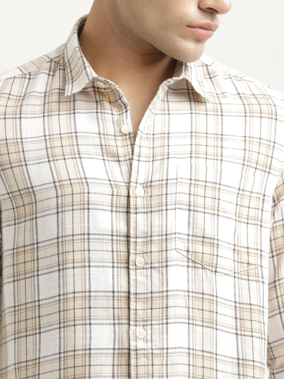 Men Checked Cotton-Linen Shirt