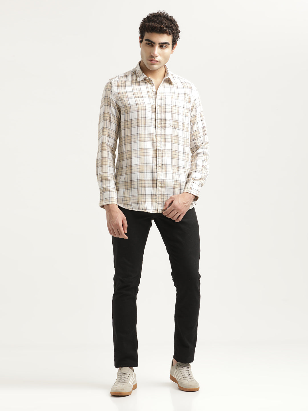 Men Checked Cotton-Linen Shirt