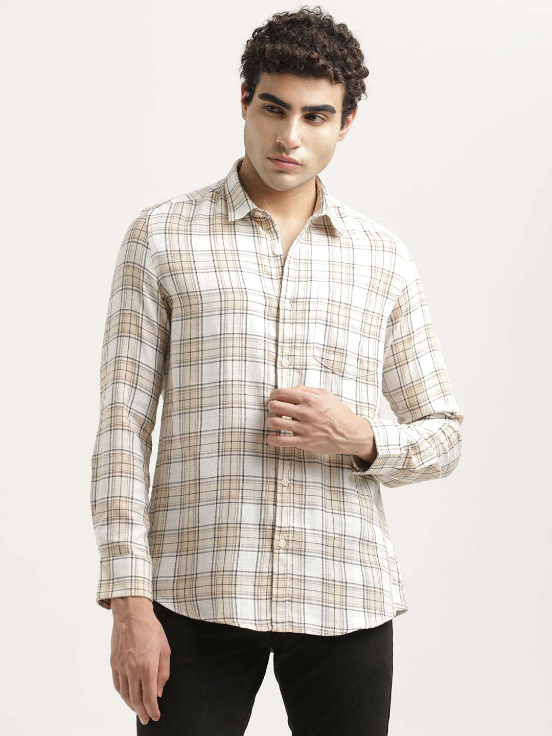 Men Checked Cotton-Linen Shirt