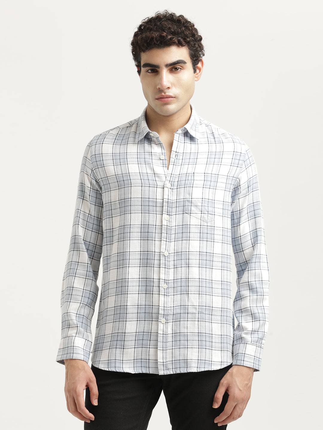 Men Checked Cotton-Linen Shirt
