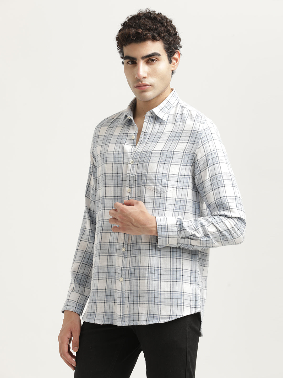 Men Checked Cotton-Linen Shirt