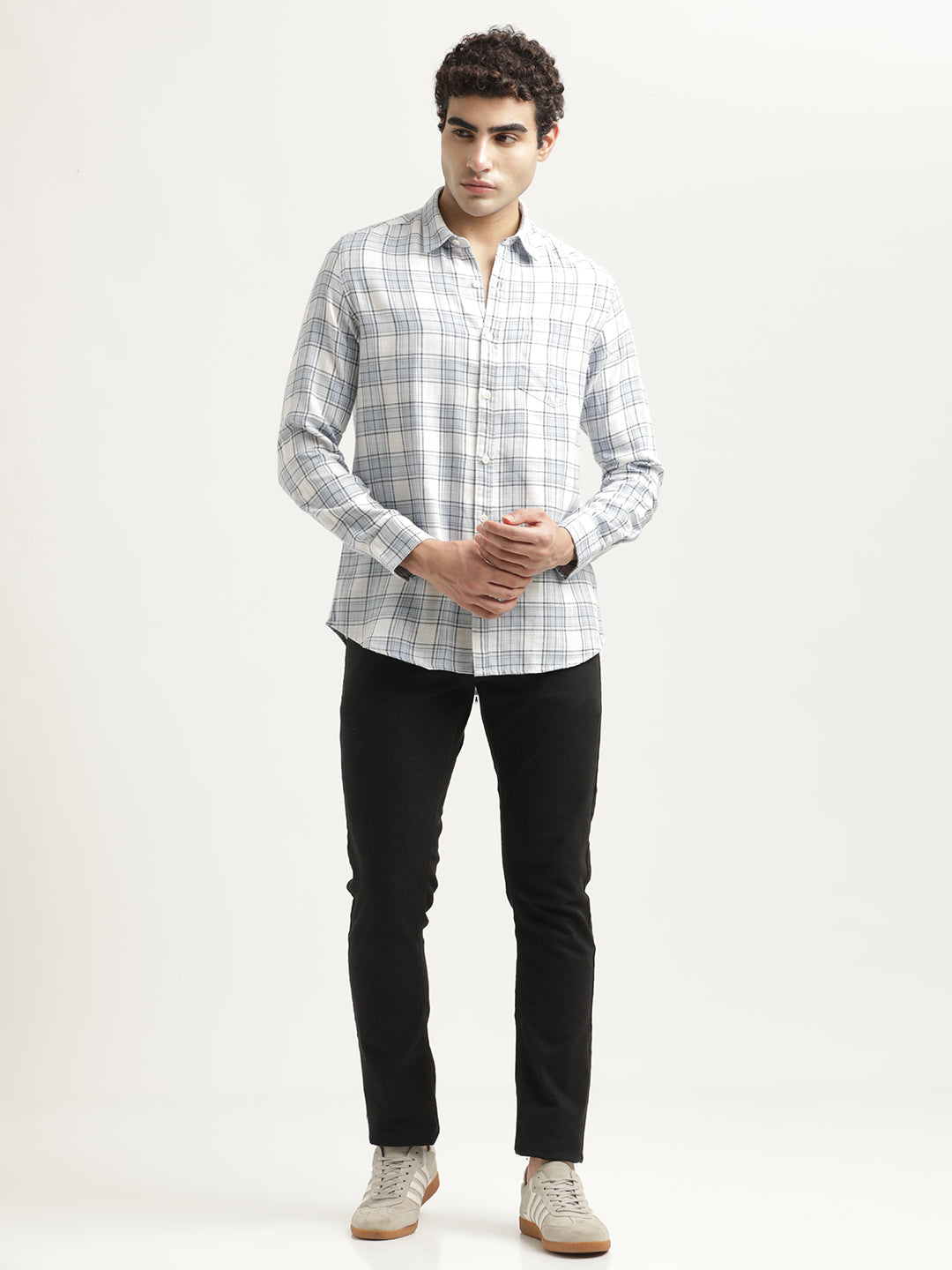 Men Checked Cotton-Linen Shirt