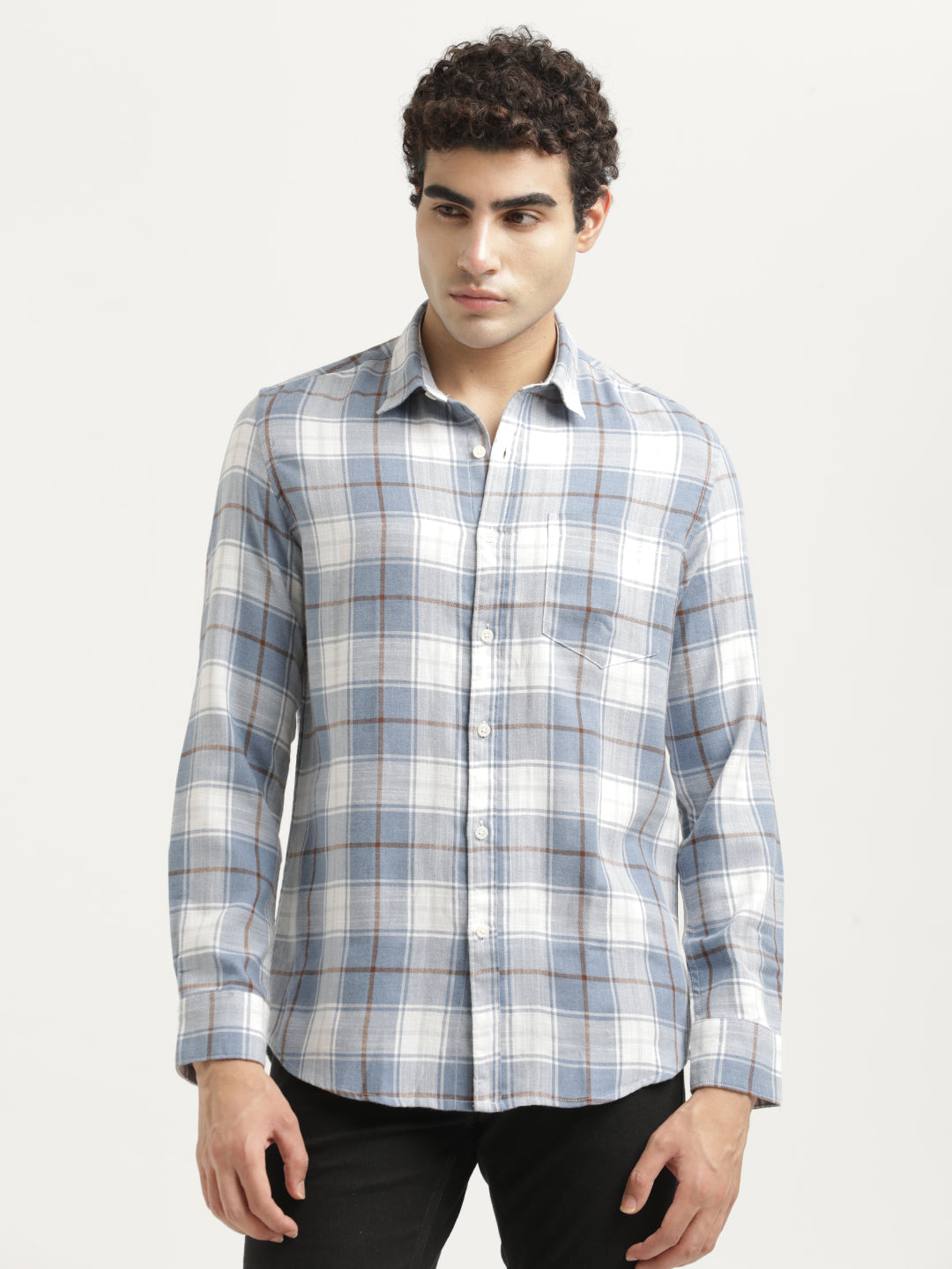 Men Checked Cotton-Linen Shirt
