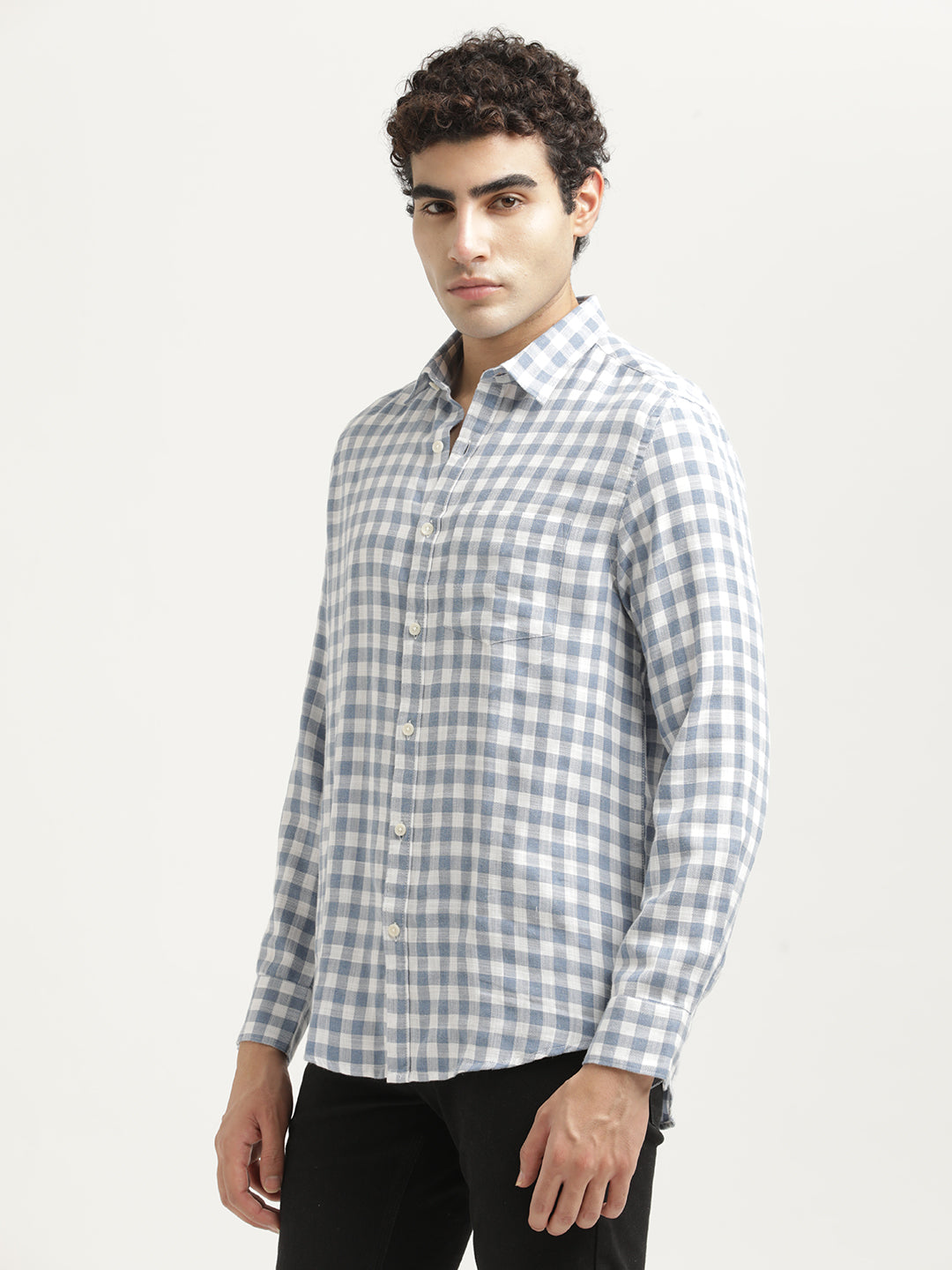 Men Checked Cotton-Linen Shirt