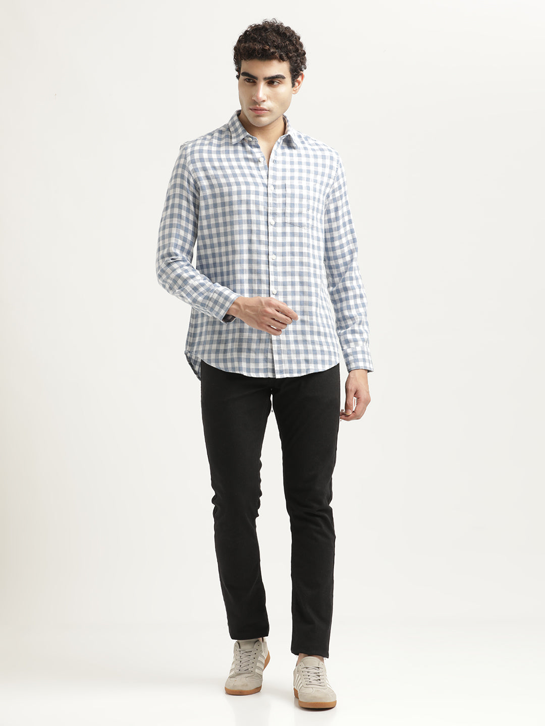Men Checked Cotton-Linen Shirt