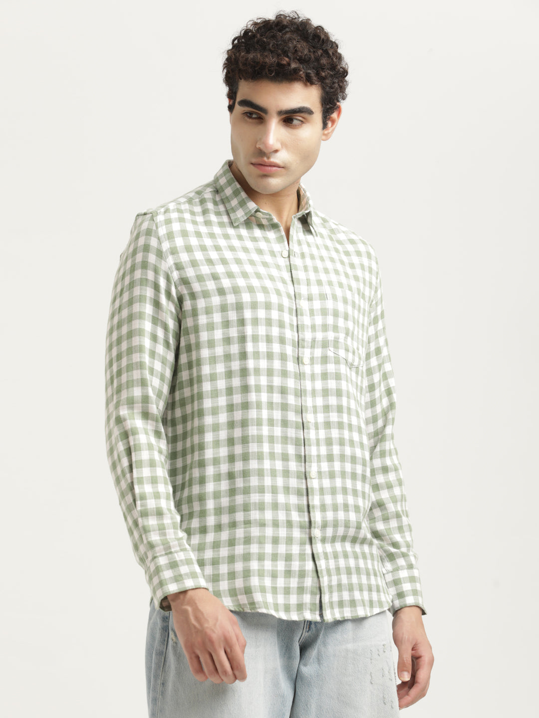 Men Checked Cotton-Linen Shirt
