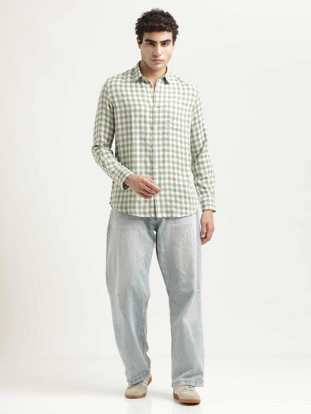 Men Checked Cotton-Linen Shirt