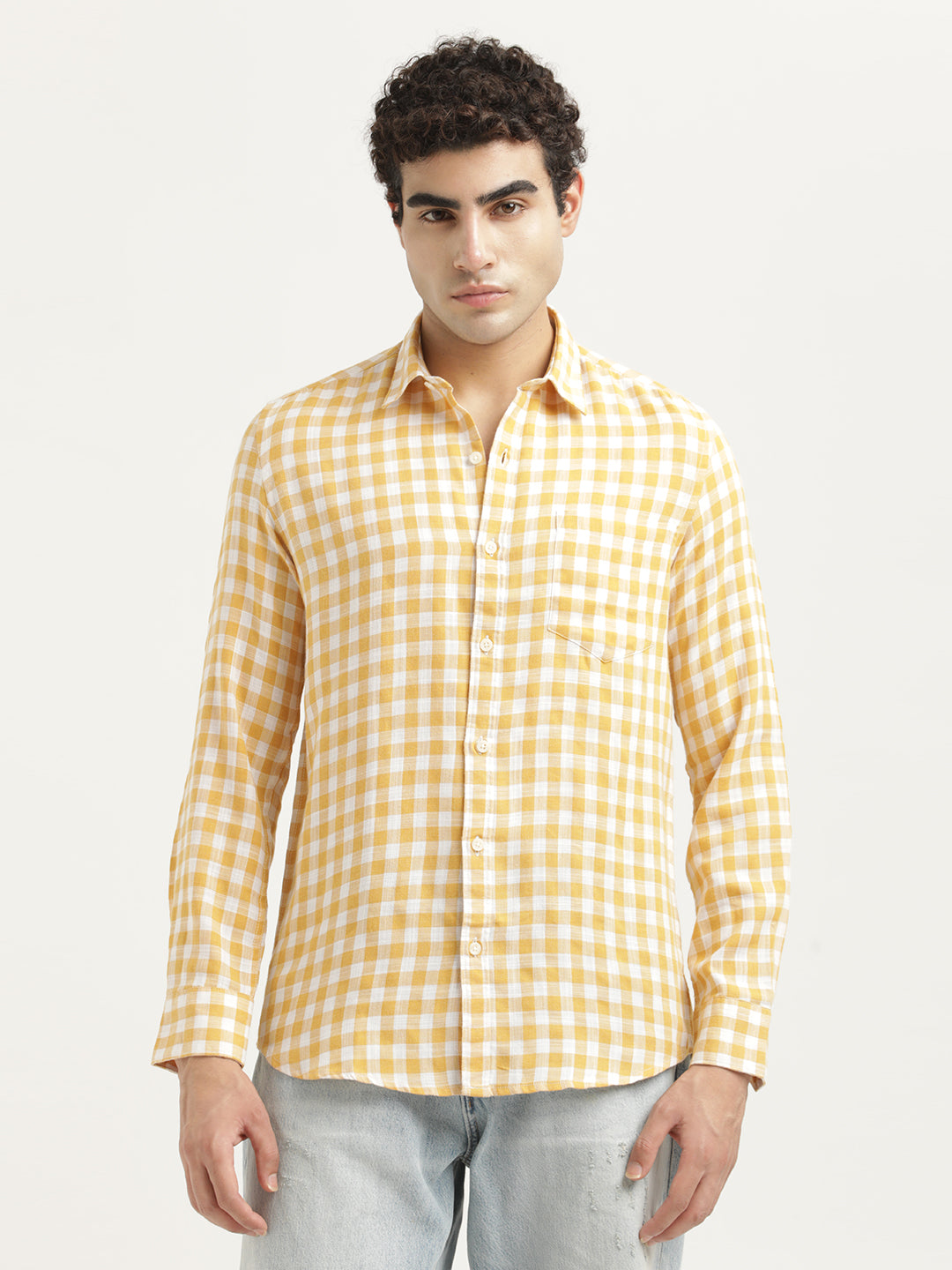 Men Checked Cotton-Linen Shirt