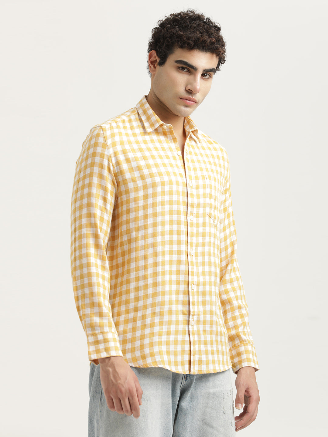 Men Checked Cotton-Linen Shirt