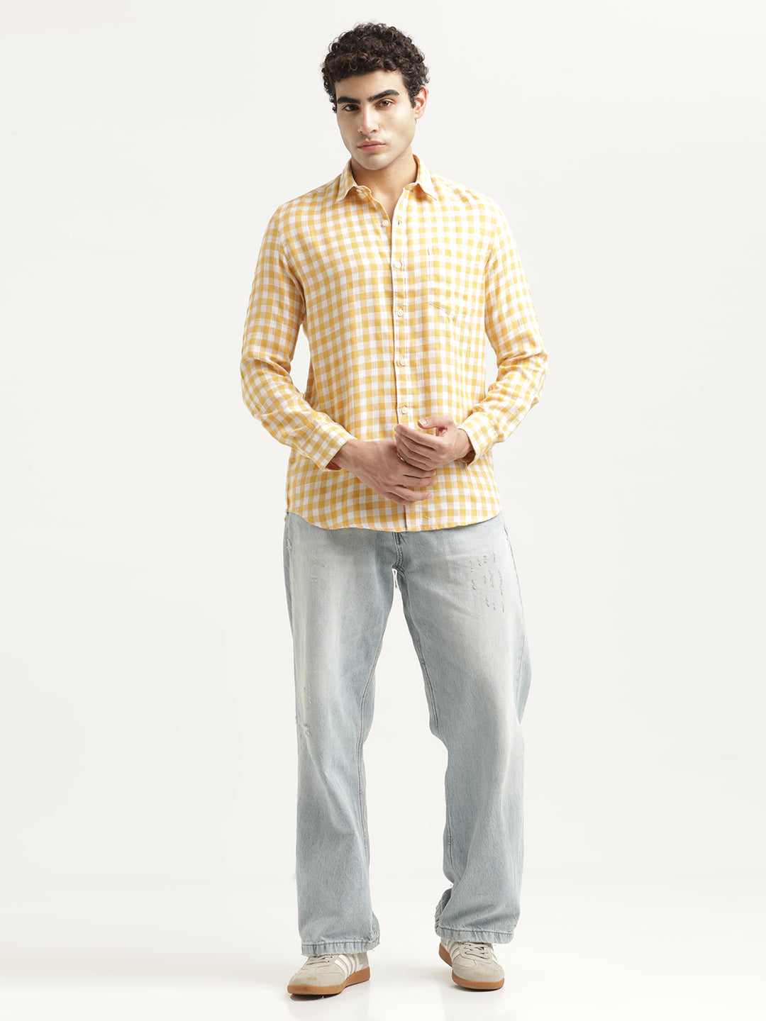Men Checked Cotton-Linen Shirt
