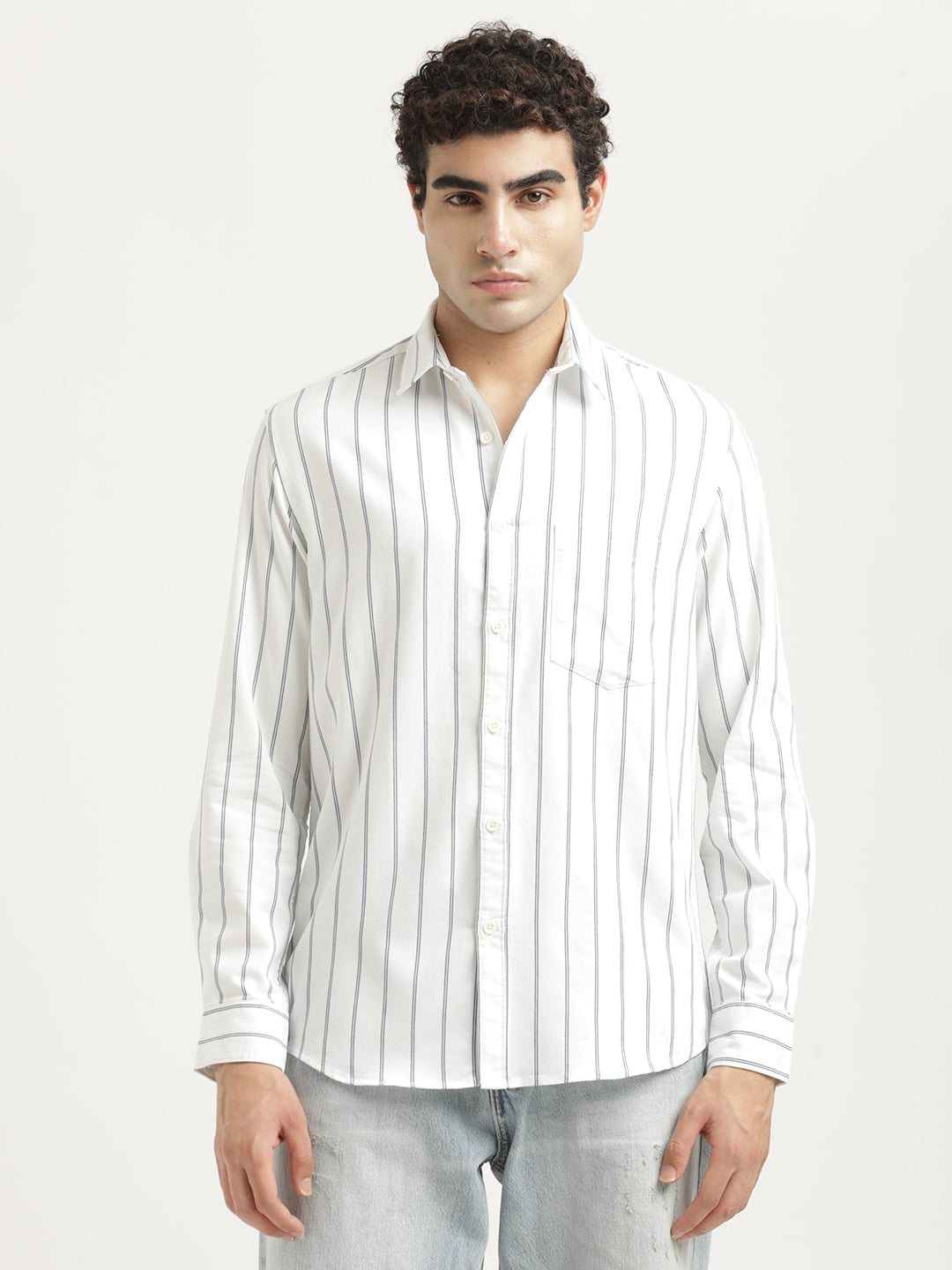Men Striped Oxford Lycra Shirt