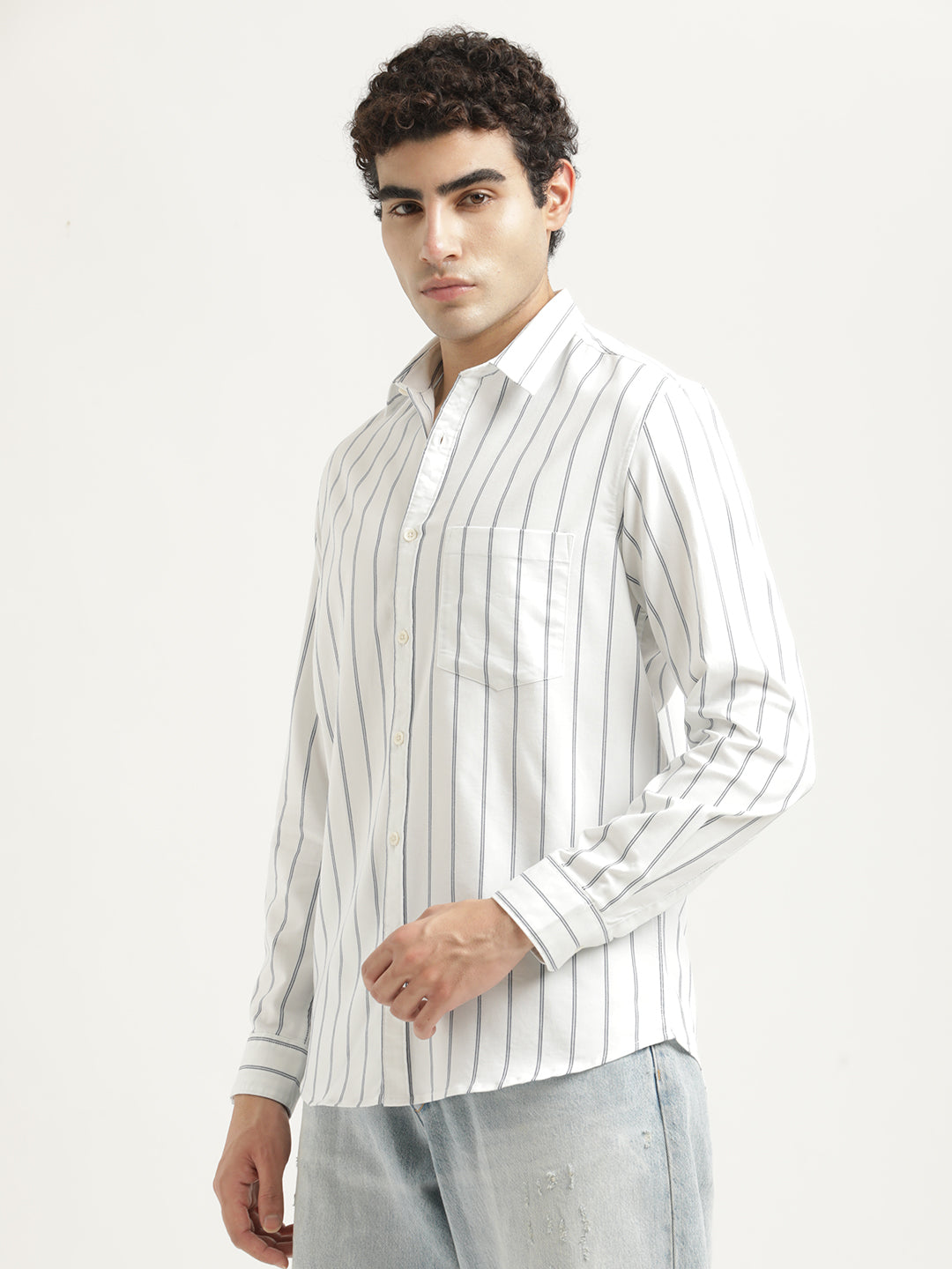 Men Striped Oxford Lycra Shirt