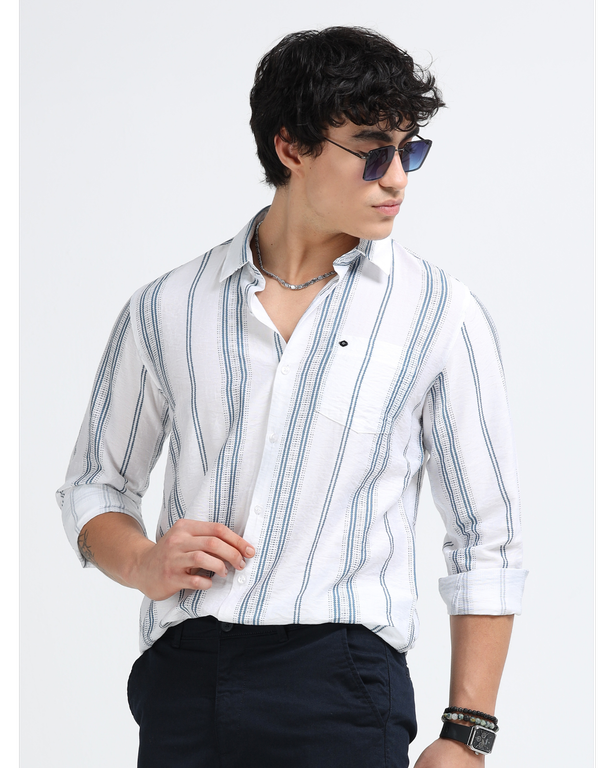 Men Striped Long Sleeve Casual Polo Shirt