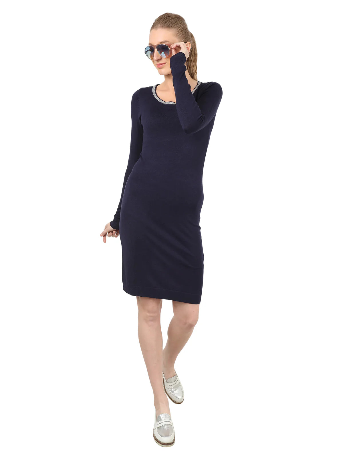 Women blue bodycon mini full sleeve dress