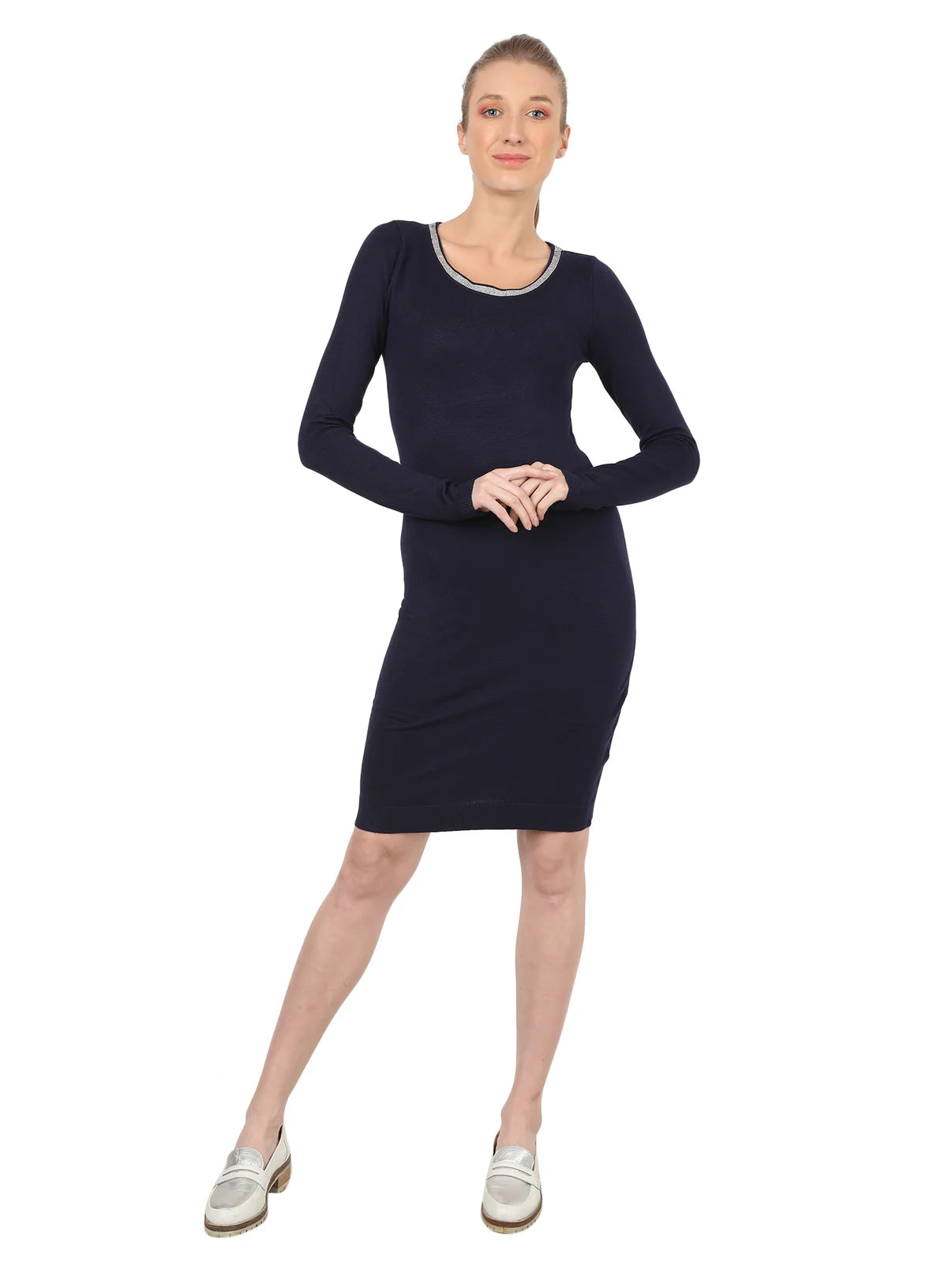 Women blue bodycon mini full sleeve dress