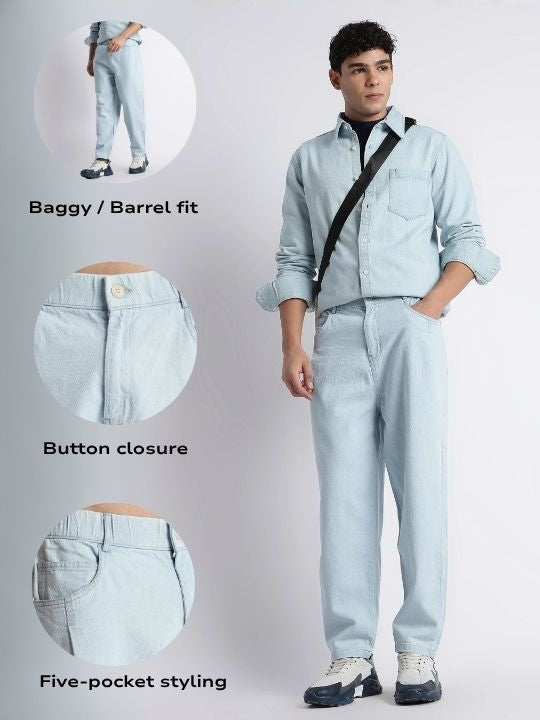 Men Ice Blue Baggy Jeans