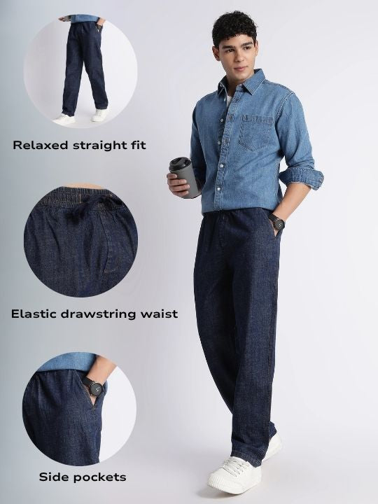 Men Indigo Drawstring Denim Pant