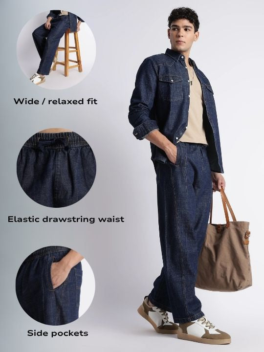 Men Indigo Wide-Leg Denim Pant