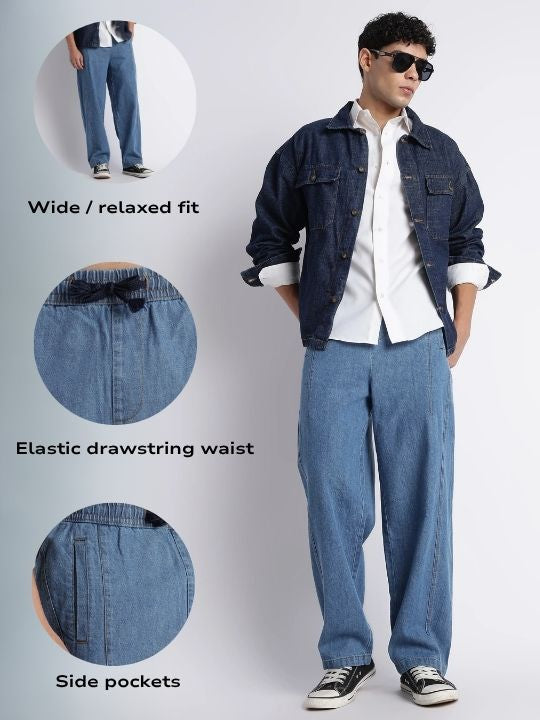 Men Mid Blue Wide-Leg Denim Pant