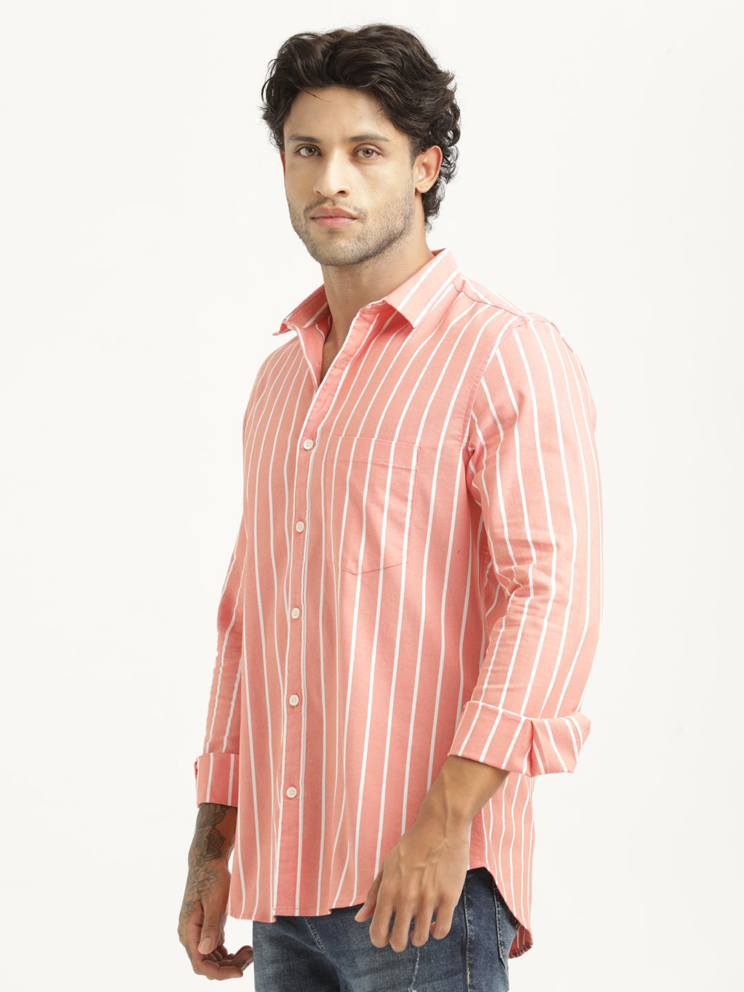 Men Striped Oxford Lycra Shirt