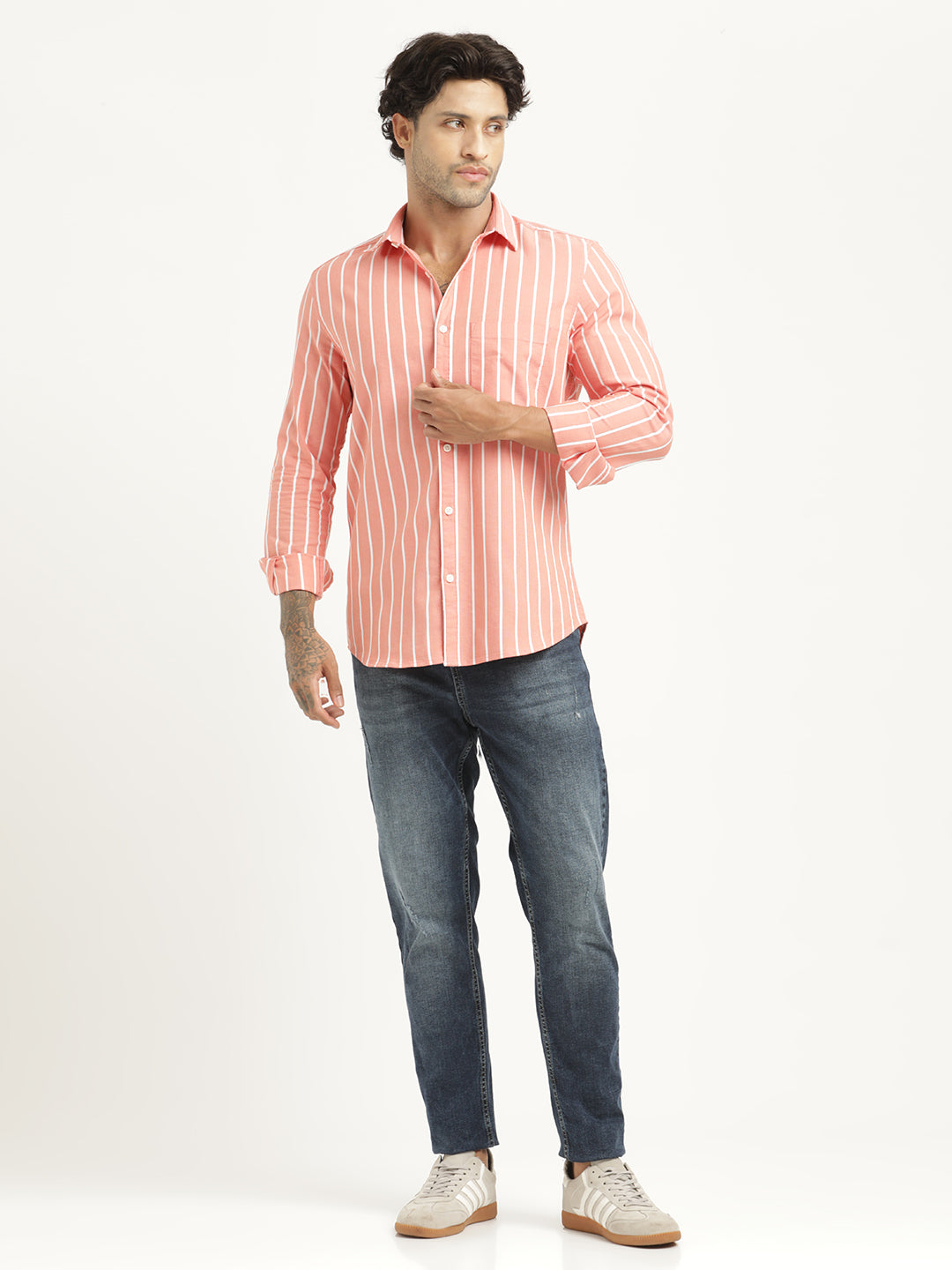 Men Striped Oxford Lycra Shirt