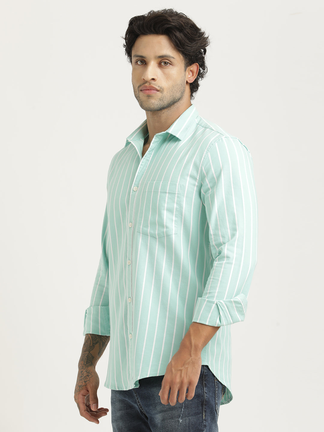 Men Striped Oxford Lycra Shirt