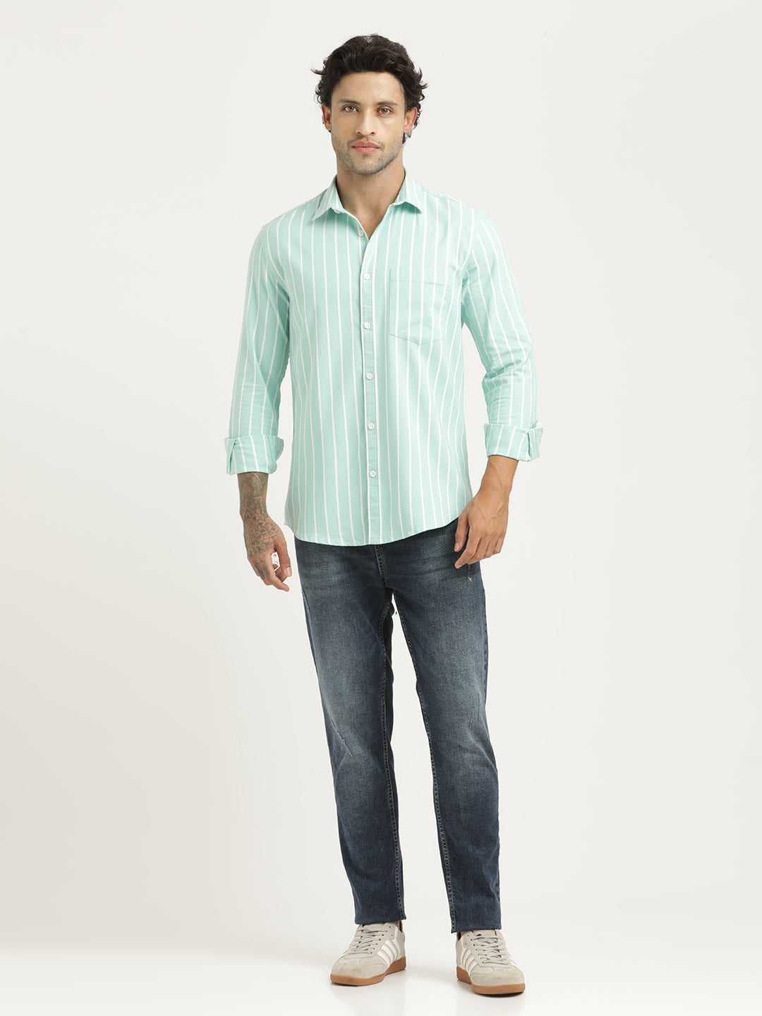Men Striped Oxford Lycra Shirt