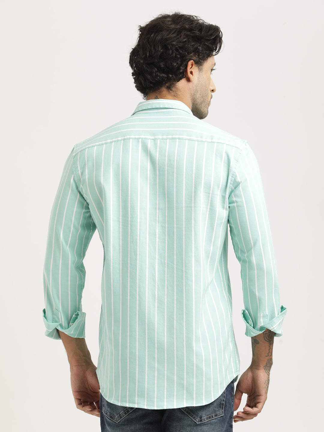 Men Striped Oxford Lycra Shirt
